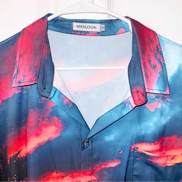 Misslook mens palm tree sunset design casual button down collared shirt, XXL - Picture 2 of 12